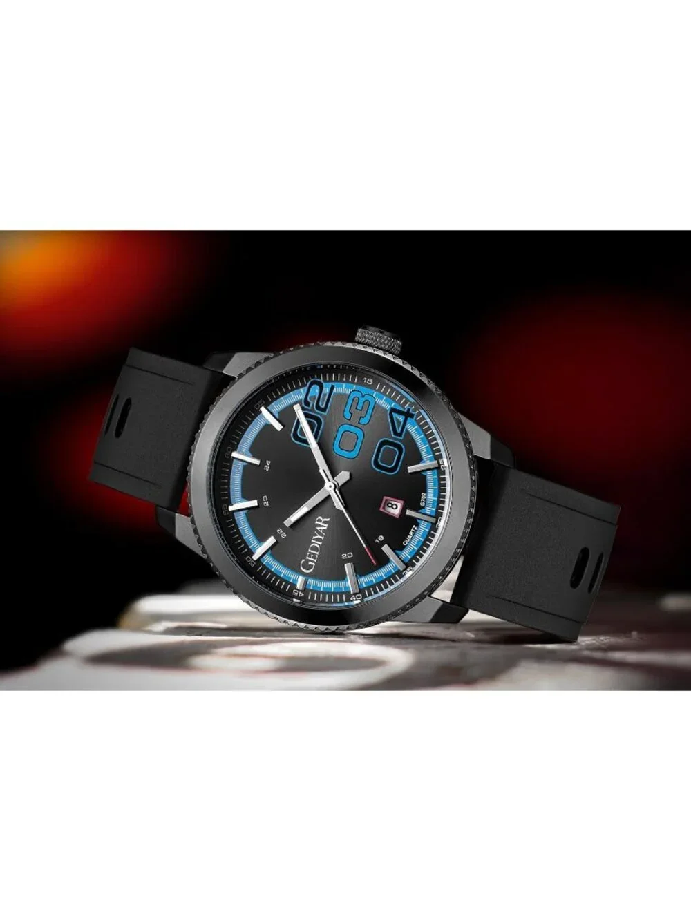 Men's Black And Blue Analog Quartz Silicone Band Waterproof Luminous Wrist Watch